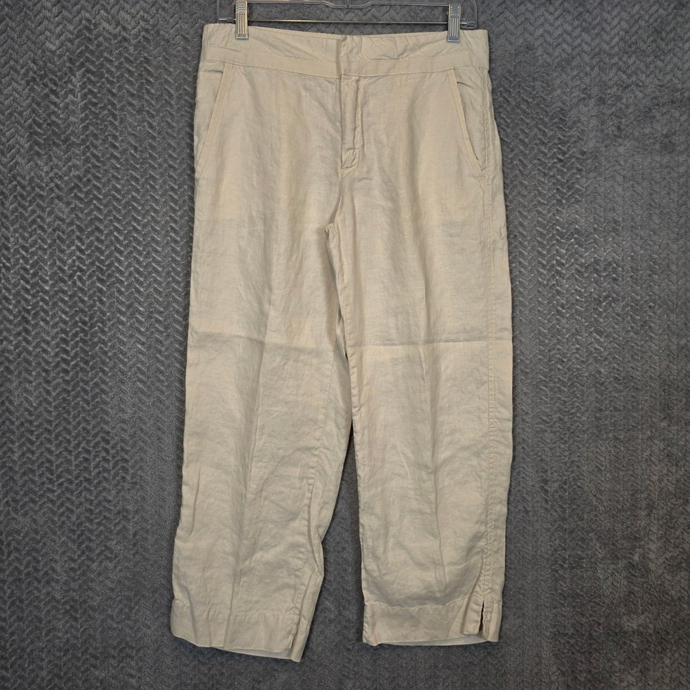 Boho Beachy Linen Pants Women's 6 Beige Khaki Cropped Straight Leg Mid Rise 1674